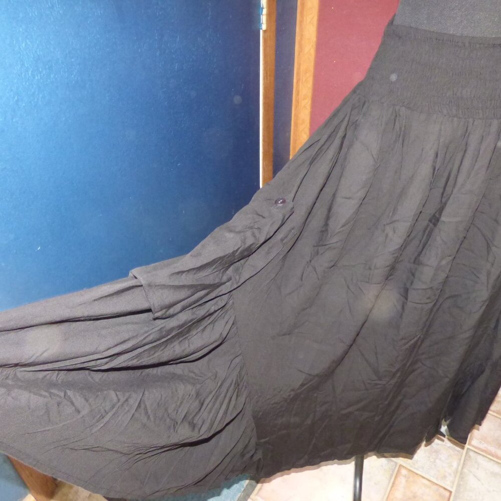 QUIRKY GOTH BOHO FAIRY LOTUSTRADER BLACK RUFFLE MAXI CARGO POCKETS SKIRT OS